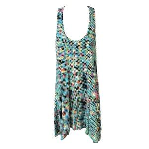 CAbi Tunic Top S Multicolor Asymmetric Hem‎ Geometric Sleeveless Stretch Bold